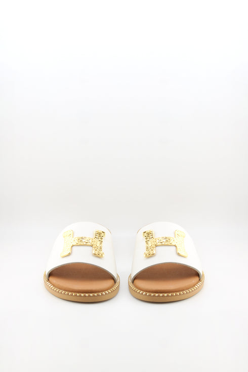 Ragazza Gold-Embellished Leather Slide Sandals